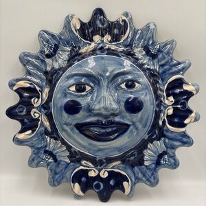 Hand Painted Televera Ceramic Mexican Sun Face Wall Hanging Folk Art Pottery